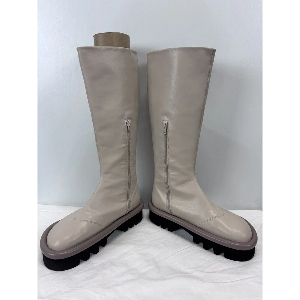 JW Anderson Bumper Boots Sz 38 US 7 Women's Knee High Taupe Sheepskin Leather